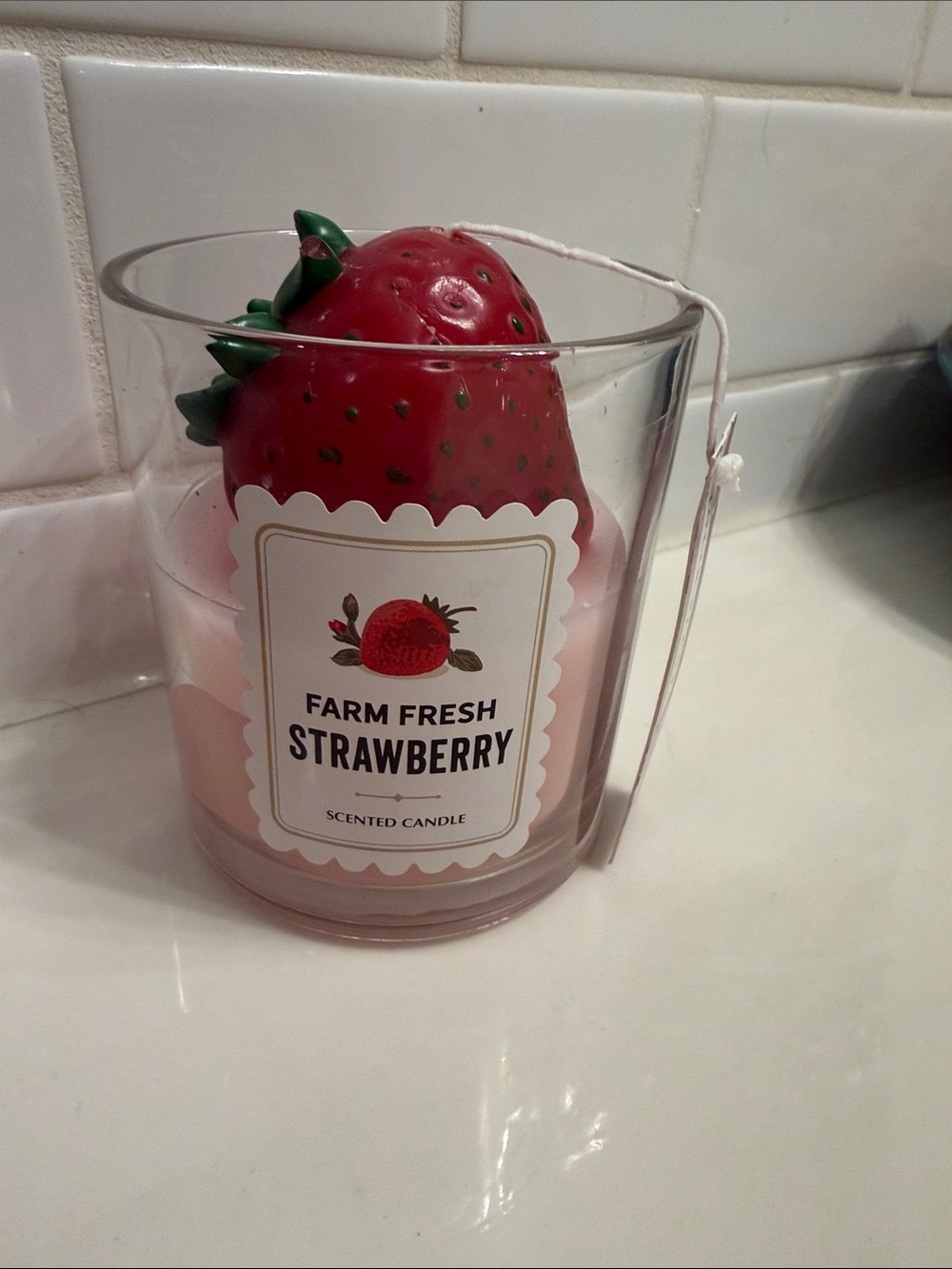 Strawberry Scented Pink Candle with Decorative Strawberry Top